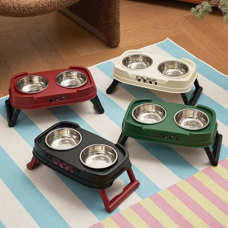 Comedouro Pet Duplo Elevado Inox Ajustável Antiderrapante para Cães e Gatos