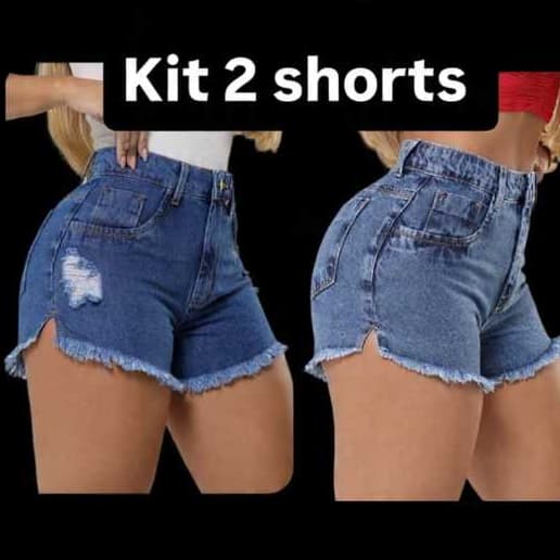 Kit 2 Shorts Jeans Feminino LEVANTA BUM BUM Cintura Alta Desfiado Blogueira Tendência Verão 2026