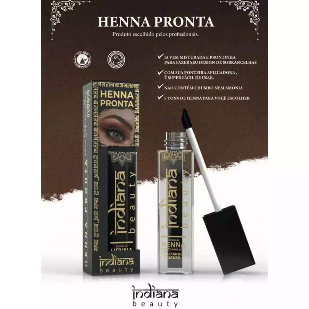 Henna Pronta Sobrancelhas Castanho Claro Médio Escuro Preto Ruivo Indiana Beauty Designer 4g