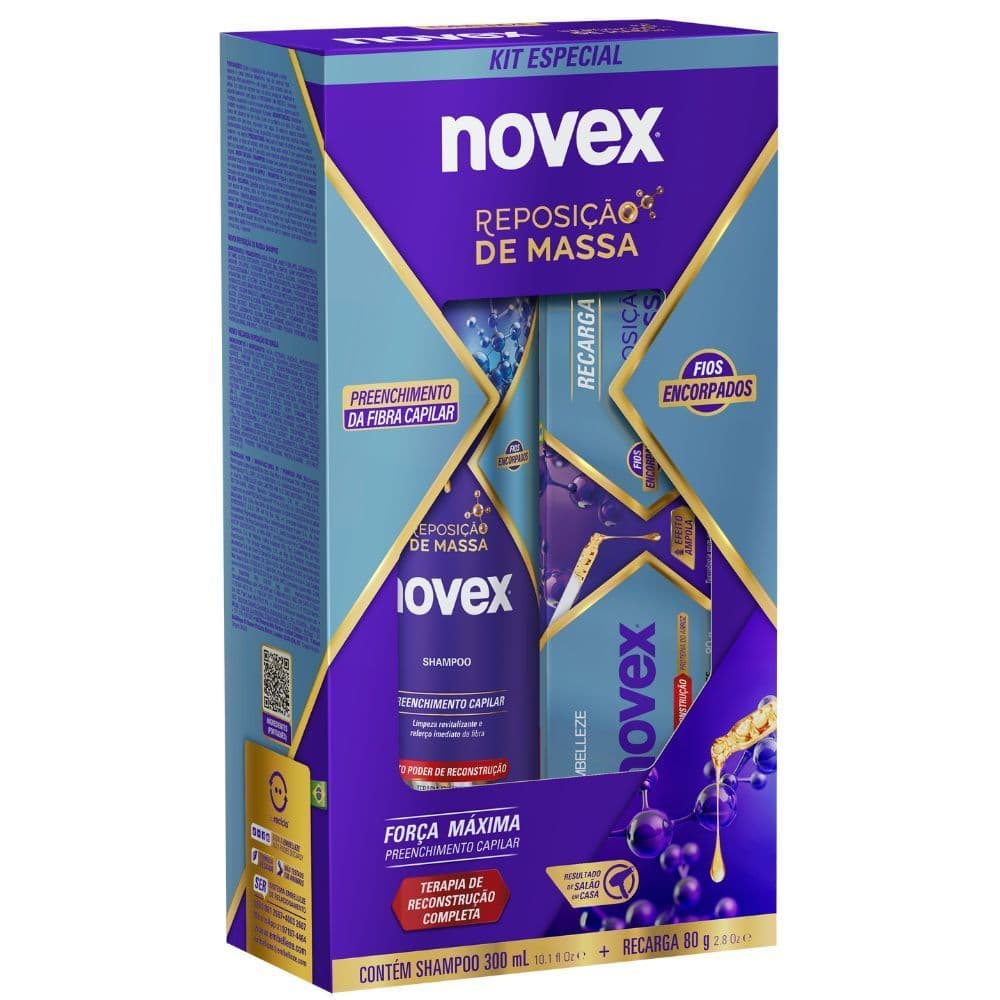 Kit Novex Reposição de Massa Capilar Shampoo + Recarga 80g Tratamento Intensivo