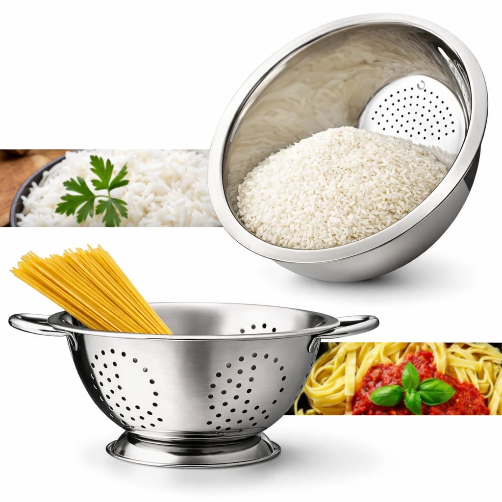 Kit Escorredor De Macarrão Massas+ Lavador Arroz Em Aço Inox