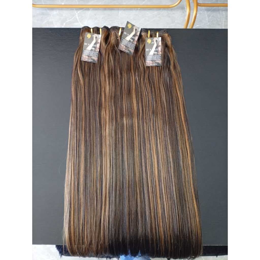 Cabelo para Mega Hair na Tela Humanizado Liso Morena Iluminada 60cm Natural Fibra Russa