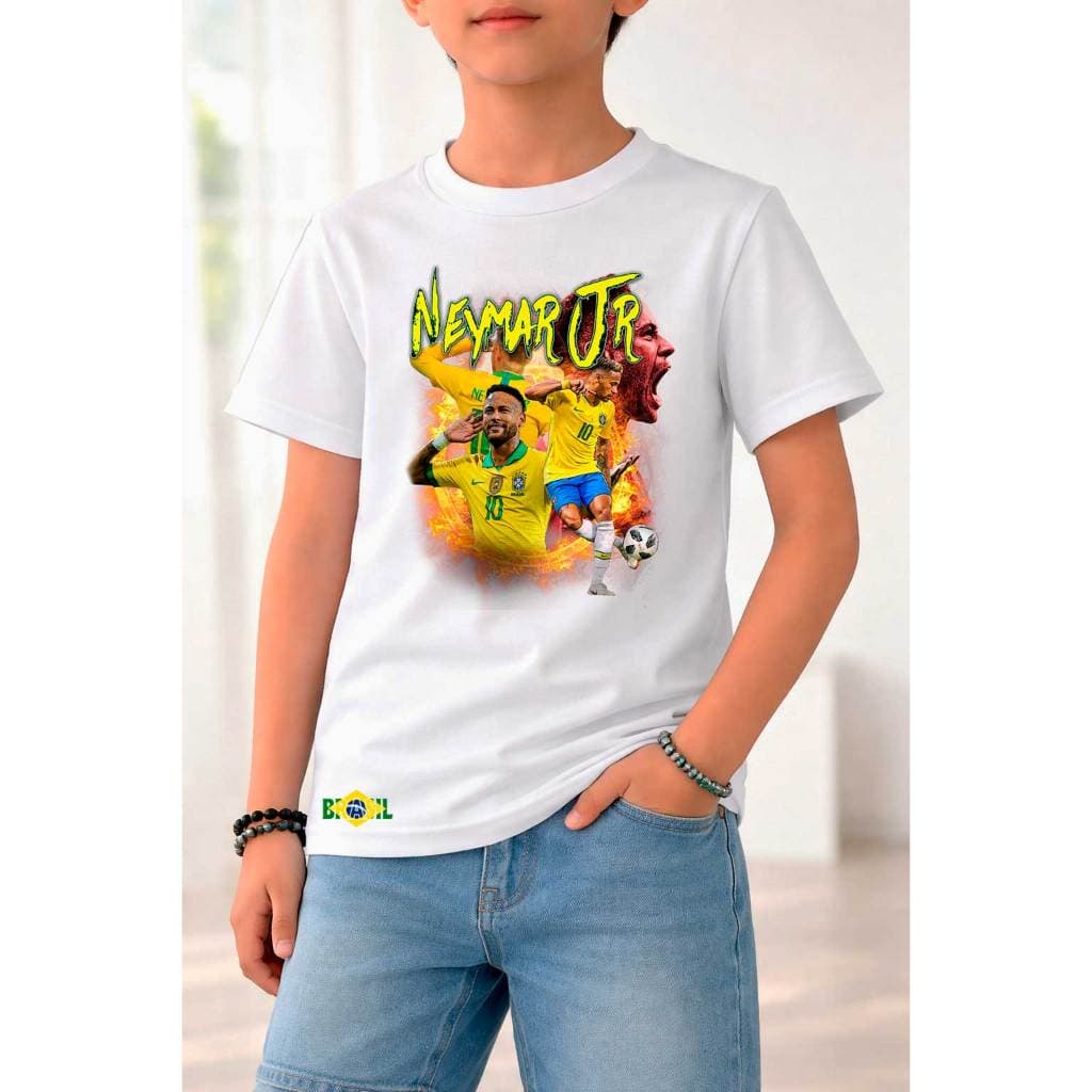 Camiseta Infantil Meninos Futebol Ney Moda Esportes Blusa Juvenil