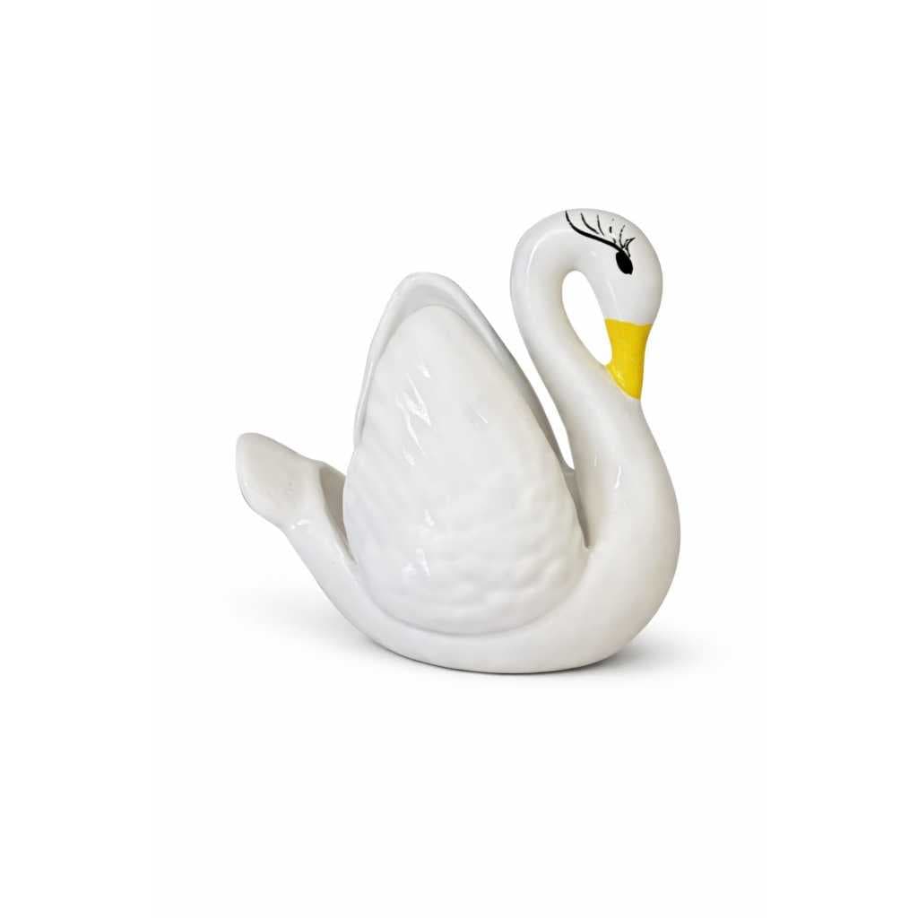 Cisne Decorativo esmaltado em Cerâmica Branco Luxo Pintado à Mão Enfeite Mesa e Cozinha