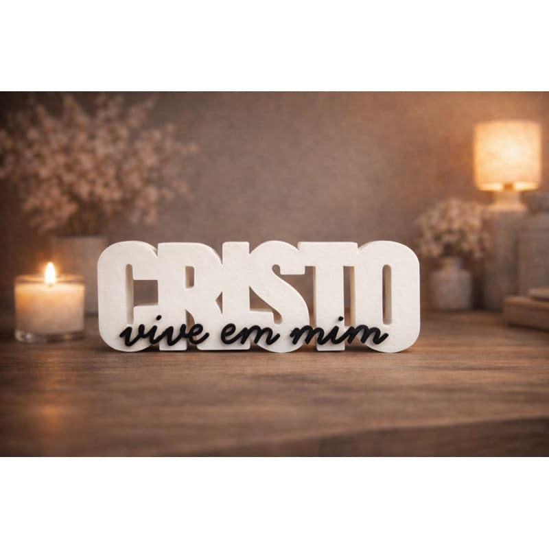 Placa Decorativa Cristo Vive em Mim 3D – Decoração Cristã para Sala Quarto Presente Religioso