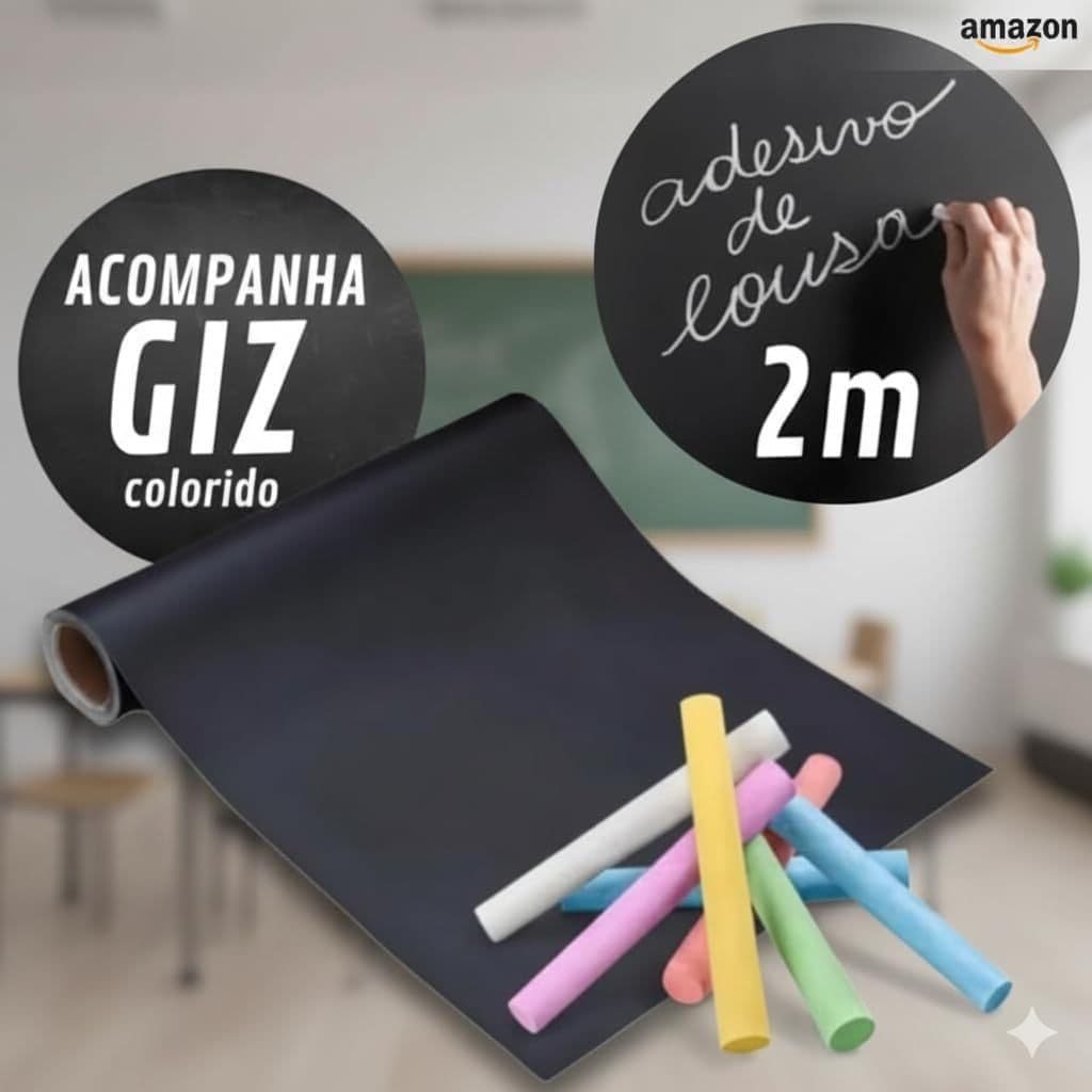 Lousa Adesiva Papel De Parede Preto Fosco 45cm X 2m E 5 Giz