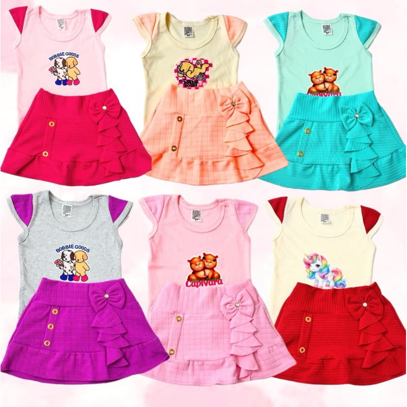 Blusa e SAIA infantil Femenina Moda Verão do 1 ao 6 anos Tecido confortavel