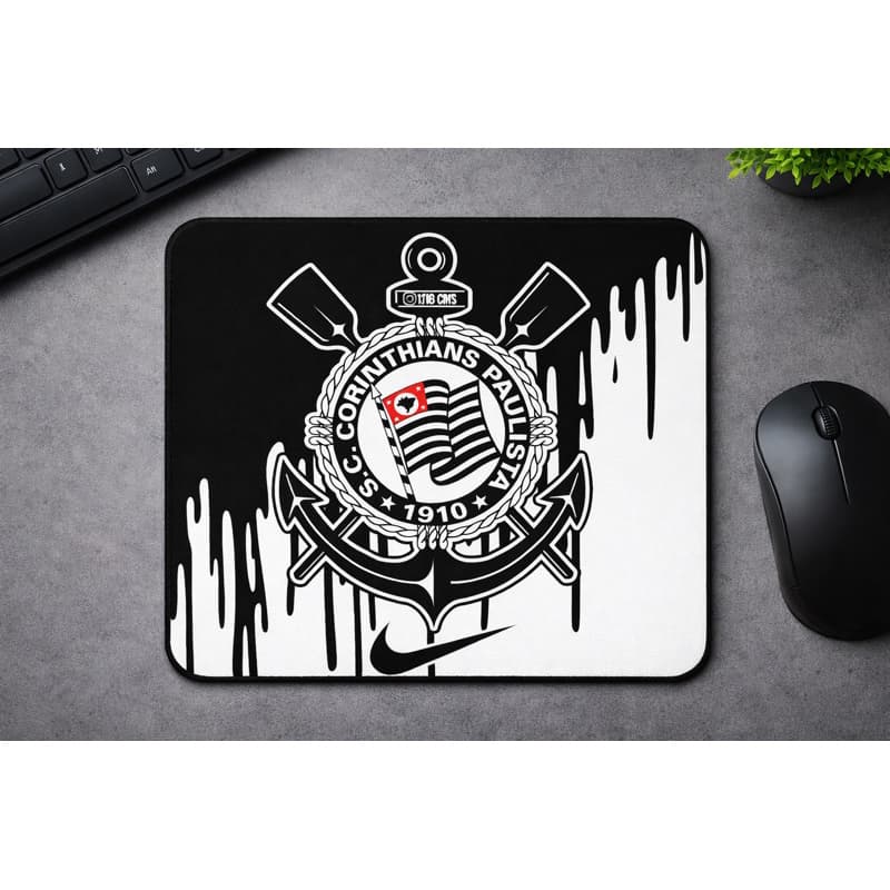 Mouse Pad Corinthians 15x18 Preto e Branco Gamer Antiderrapante Estampa Premium