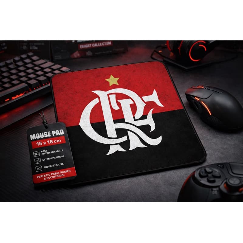 Mouse Pad Flamengo 15x18 Gamer Antiderrapante Estampa Premium Vermelho e Preto