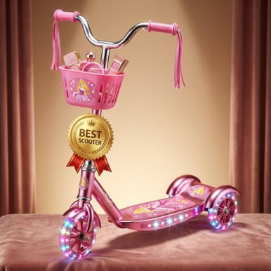 Patinete 3 Rodas Infantil Dobrável com Som e Luz - Rosa+ Cesta PROMO