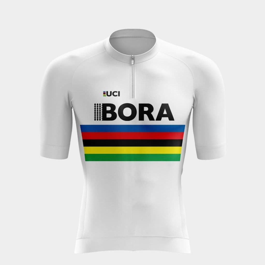 Camisa Camiseta de Ciclismo Manga Curta Equipe Bora Branca Masculina Bike Pedal Mtb