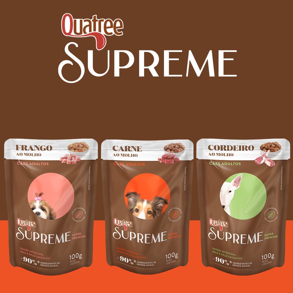 Quatree Supreme Sachê Ração úmida para Cães 100gr caixa com 18 unidades