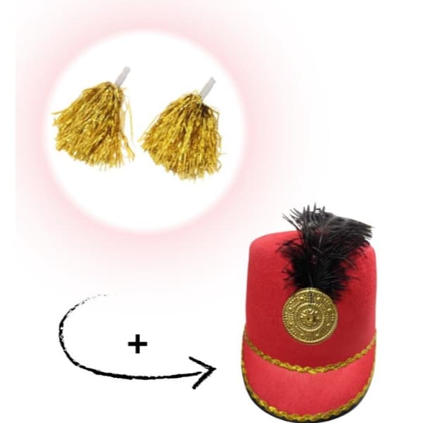 Chapéu e Pompom Paquita Xuxa Dançarina Vermelho com Pena Banda Fantasia Cosplay