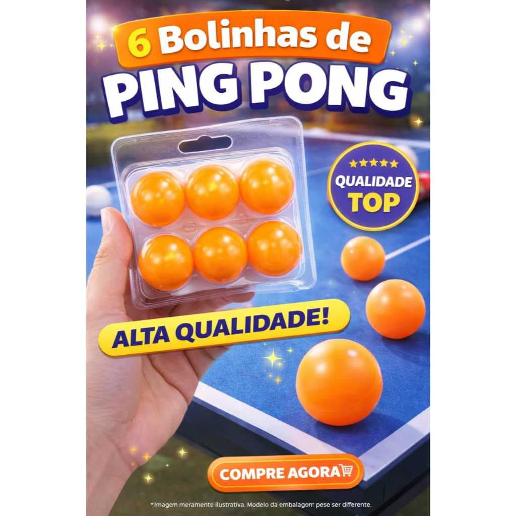 Kit 6 Bolinhas de Ping Pong  tênes de mesa Laranja Alta Qualidade | Resistentes e Leves 🎯