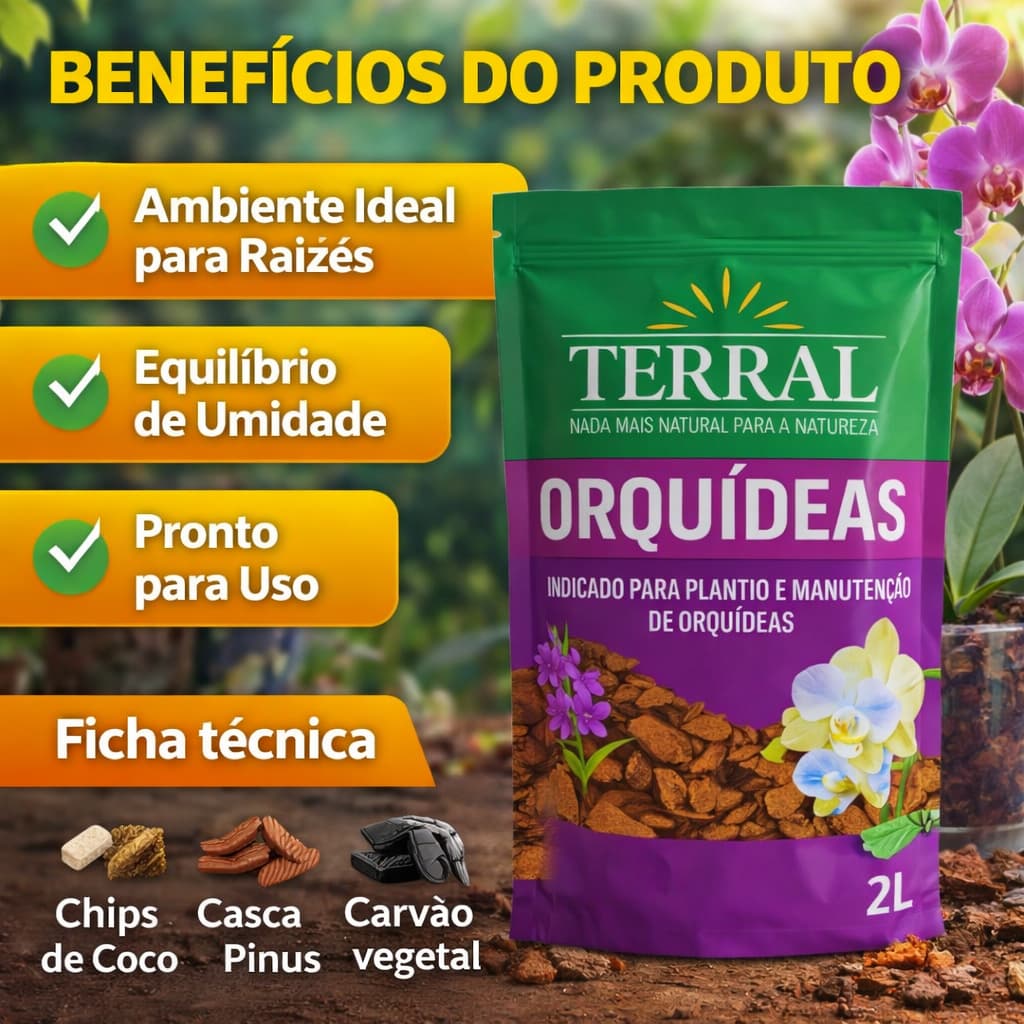 Substrato Orquídeas 2L Terral Pronto Para Uso Mix Natural Para Plantio e Replantio