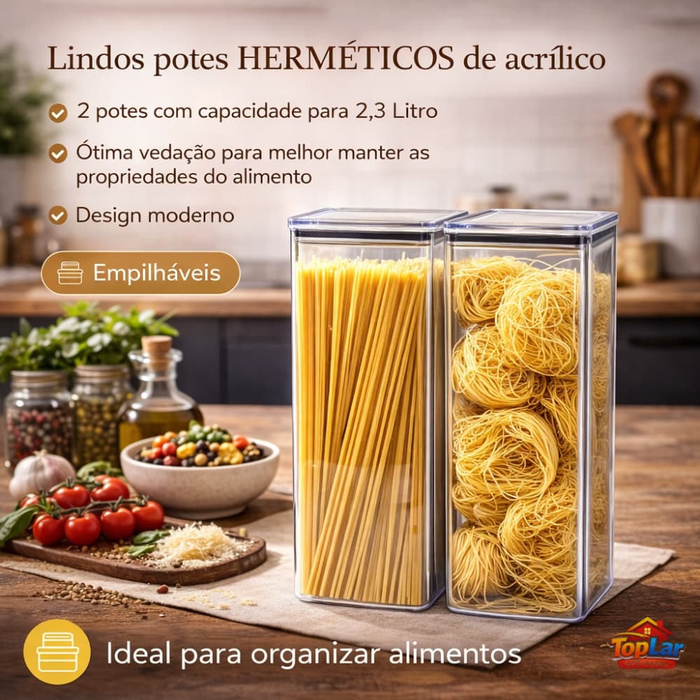 Potes Hermético 2,3 Litros presente Para Armazenar Alimento e Organizar Cozinha