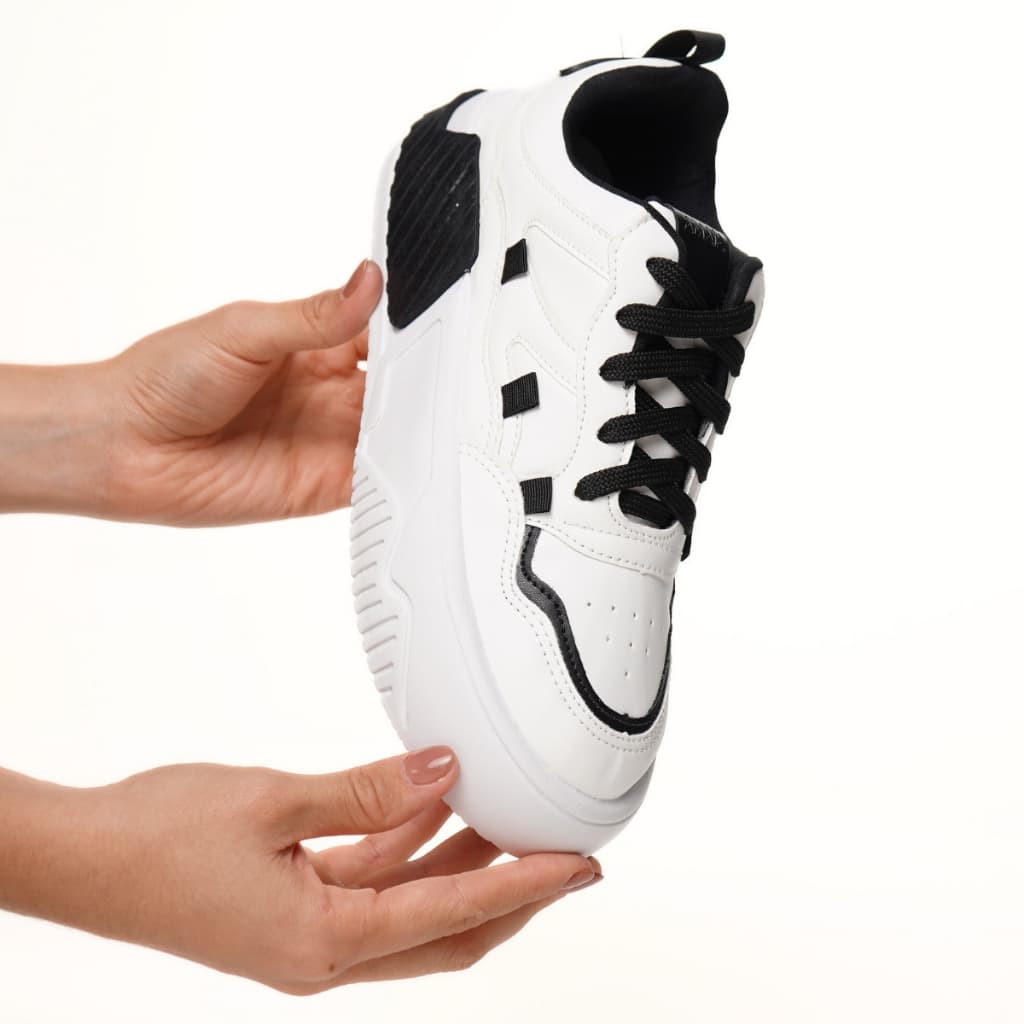 Tênis Feminino Plataforma Branco e Preto Confortável para o Dia a Dia e Looks Modernos