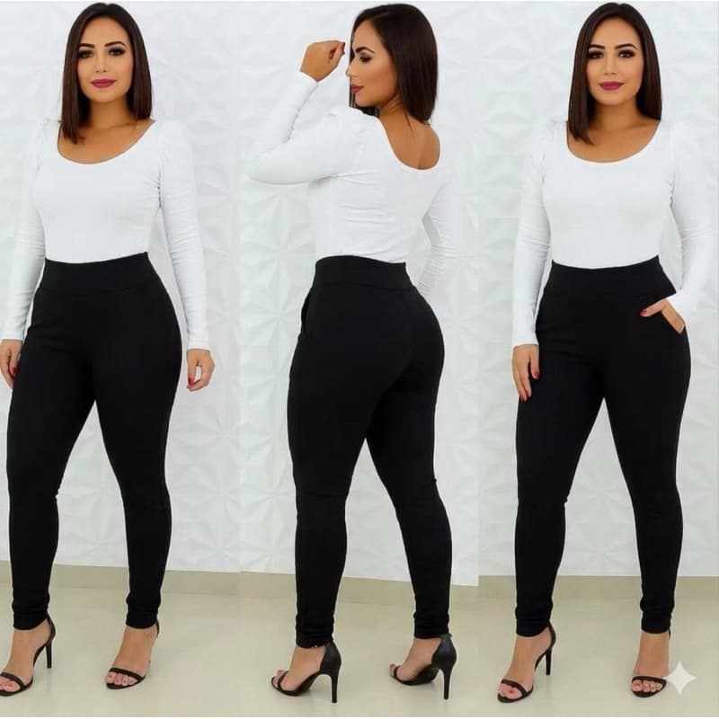 Calça Legging Skinny Jacquard Social com bolsos laterais e Lycra