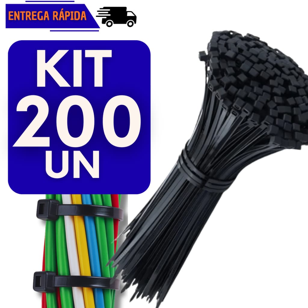Kit 300 Abraçadeira Plástica Nylon 25cm Preta Enforca Gato Forte Multiuso