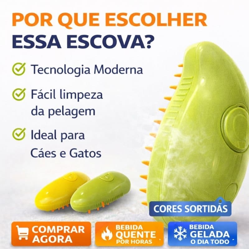 Escova Vapor Pet Removedor de Pelos Cachorro e Gato Elétrica Recarregável Bivolt  CORES SORTIDAS