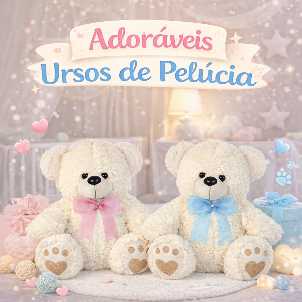 Urso de Pelúcia Baby Ursinho Com Laço Pelúcia Decorativa Brinquedo Infantil Hipoalergênico