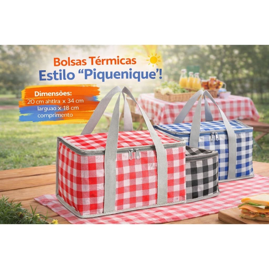 Bolsa Térmica Dobrável - SORTIDA p/ praia, picnic, piquenique, academia Cesta com Alça e zíper