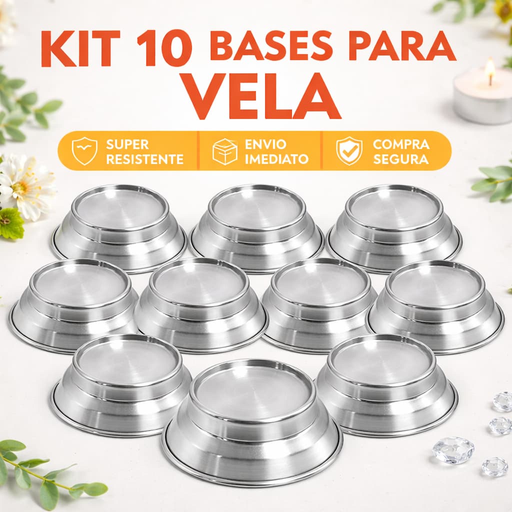 Kit 10 Base para Vela Alumínio Resistente Suporte Estável Decoração Altares Oração Envio Imediato Seguro