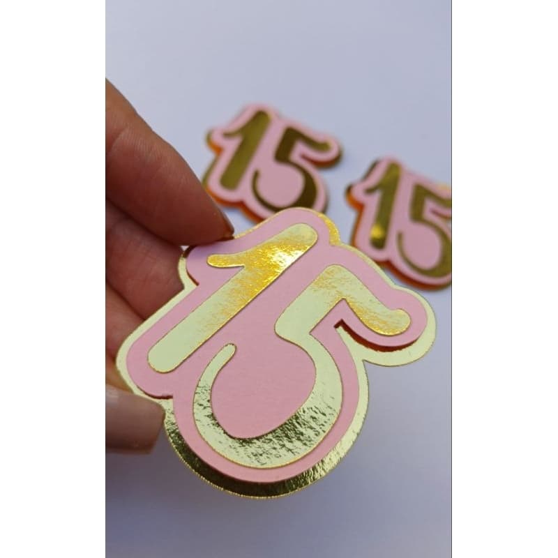 Kit Aplique Número 15 Rosa com Dourado-ENVIO RÁPIDO-Aplique 3D- Festa 15 anos
