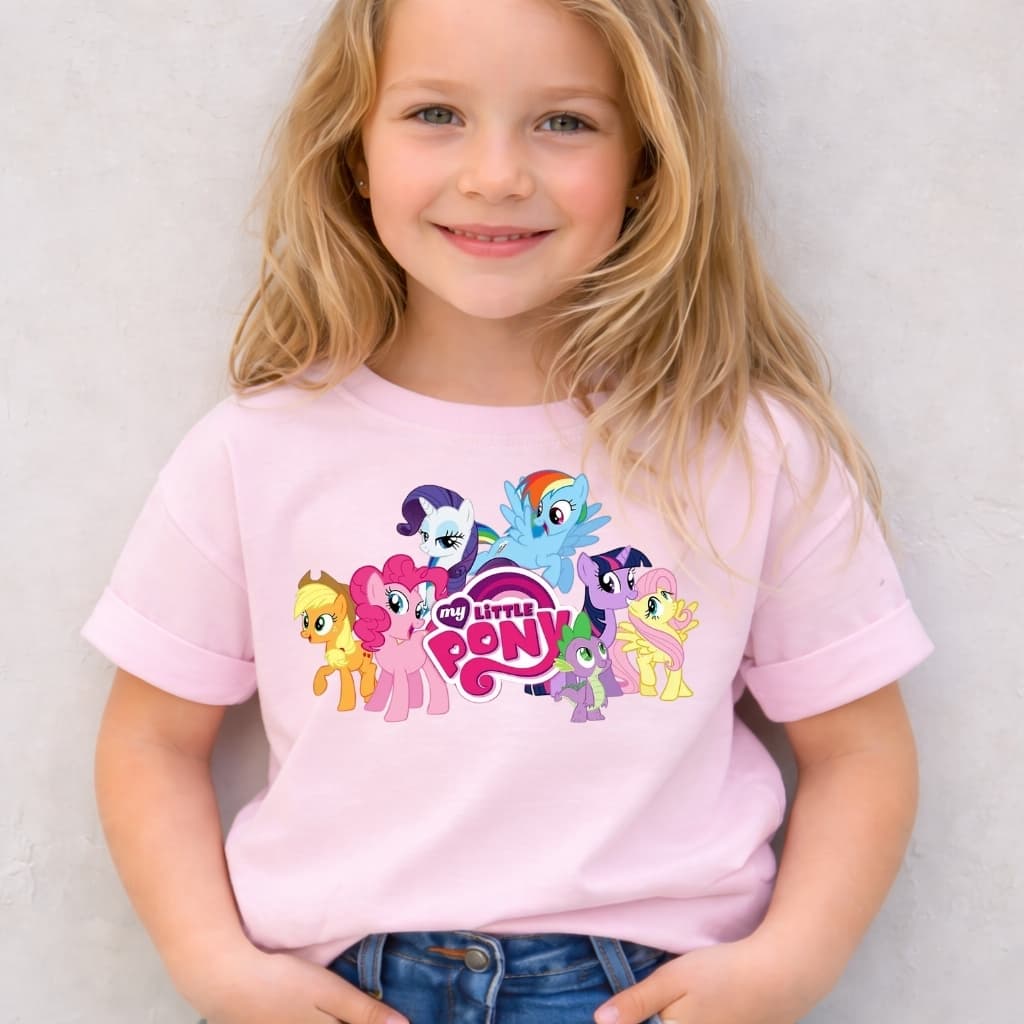 Camiseta Infantil Menina Unicornios  Arco Iris Turma da Pony Fofas Blusa Juvenil em Algodão Premium