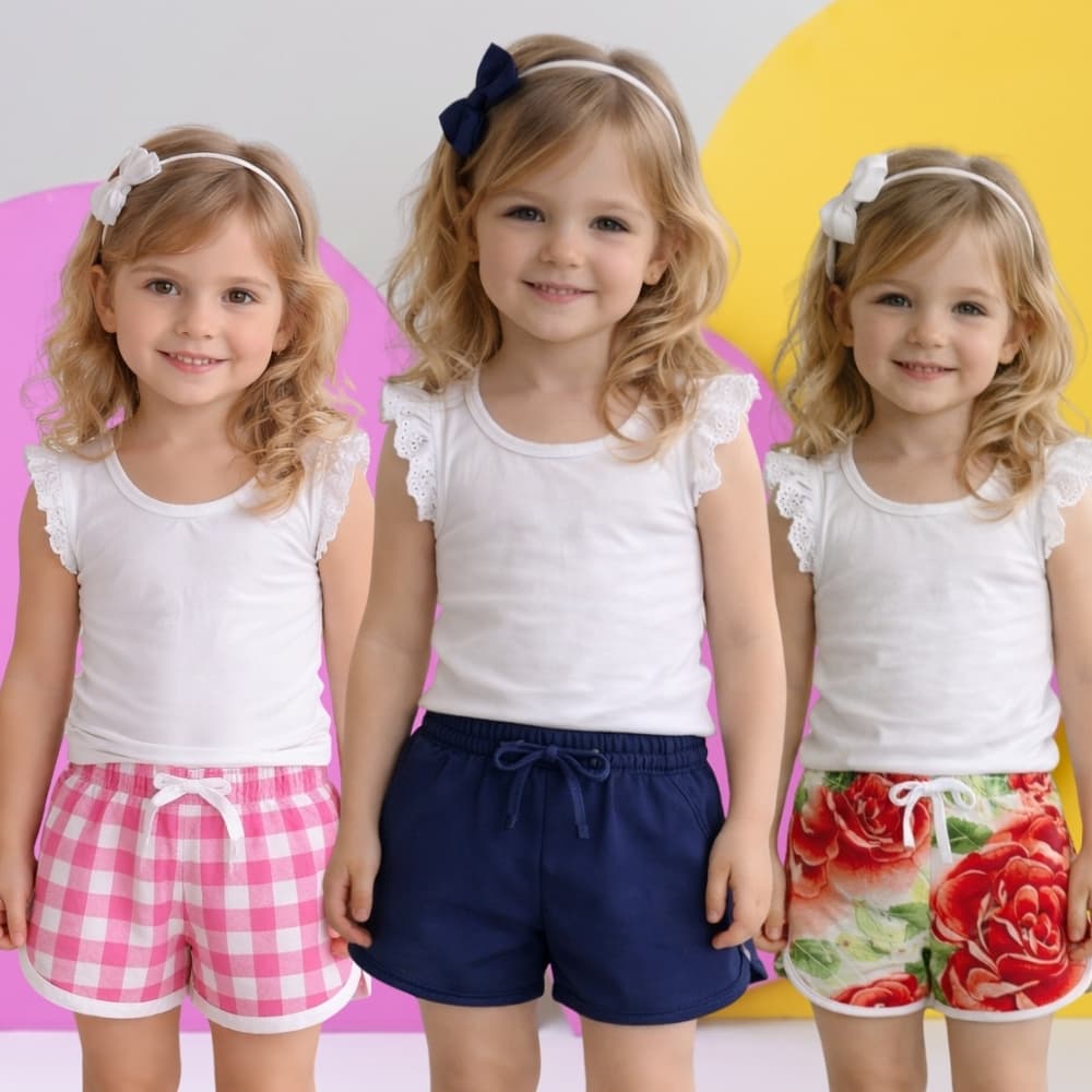Kit 3 Short Bermuda Infantil Menina Moda Praia Piscina Verão Confortável Casual Com Elástico