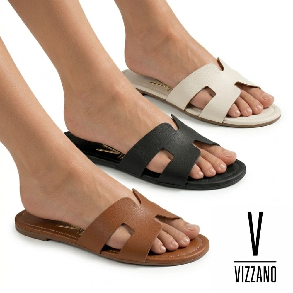 Sandália Feminina Rasteirinha Slide H Vizzano Pelica Casual Rasteira Almofadada Confortável