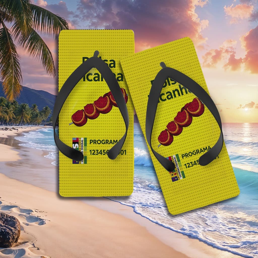 Chinelo Quadrado Bolsa Picanha Amarelo Engraçado Meme Churrasco
