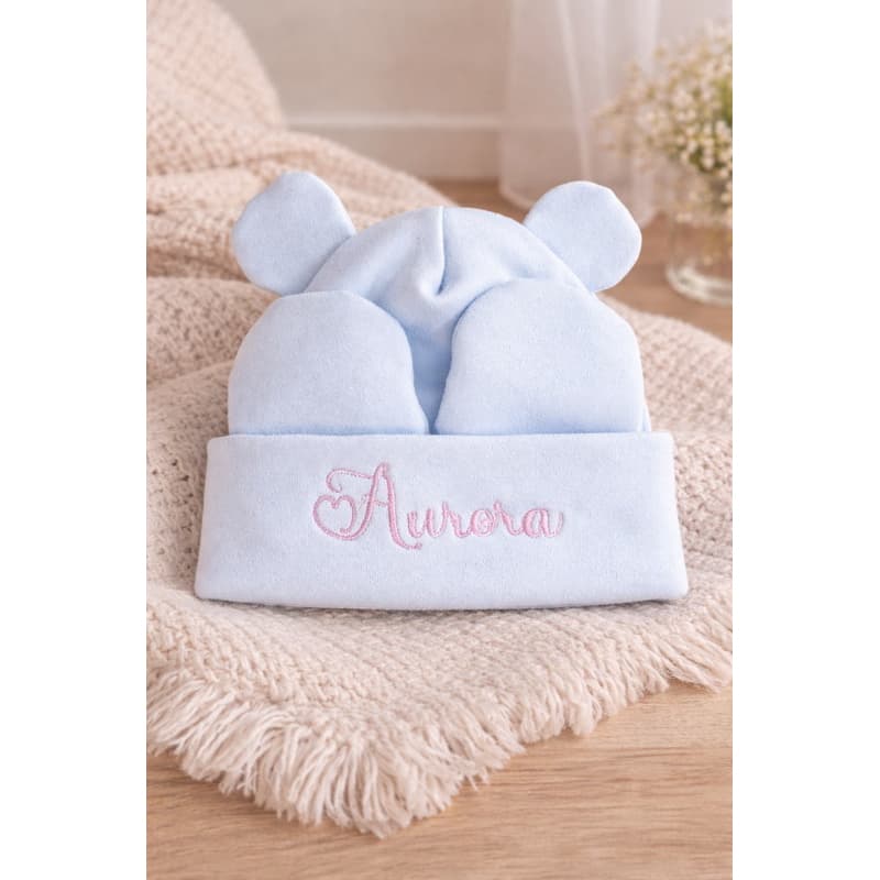 Touca Bebê Personalizada com Nome Bordado | Gorro com Orelhinha Ursinho