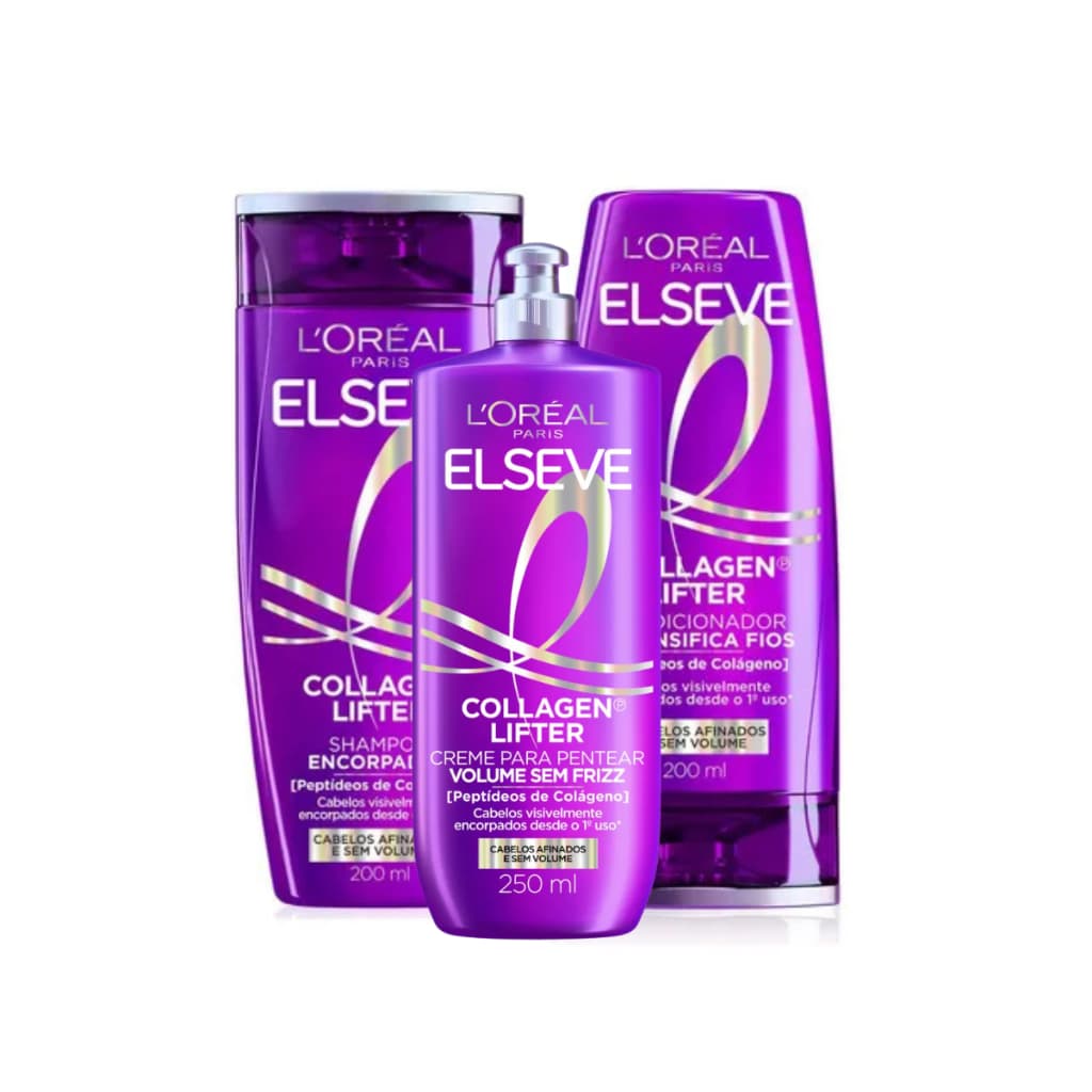 Kit Elseve Collagen Lifter Encorpador Cabelo Fino Ralo Com Colágeno - Shampoo Condicionador Creme de Pentear