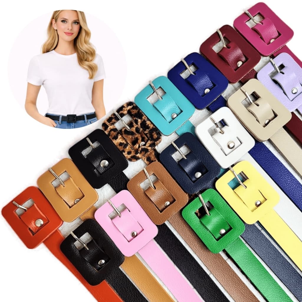 Kit 2 Cinto Feminino Tamanho Adulto de Couro Fivela Quadrada 2 unidades Varias Cores