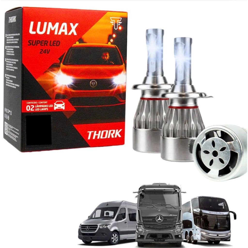 Par Super Led 24v Caminhão Carreta 8000k H1 H3 H7 H4 H11 Hb4