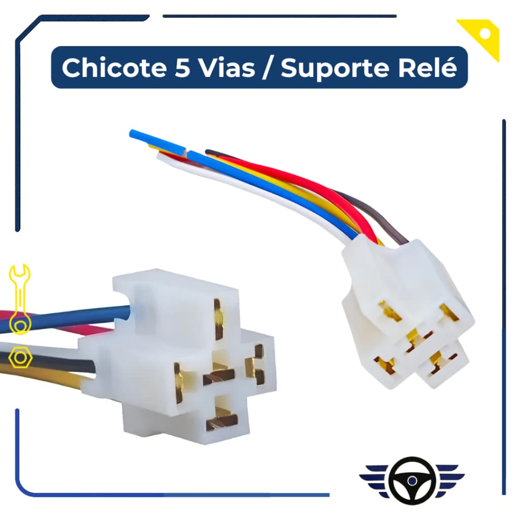 Chicote 5 Vias com Suporte para Relé Automotivo Conector 5 Pinos Instalação Elétrica