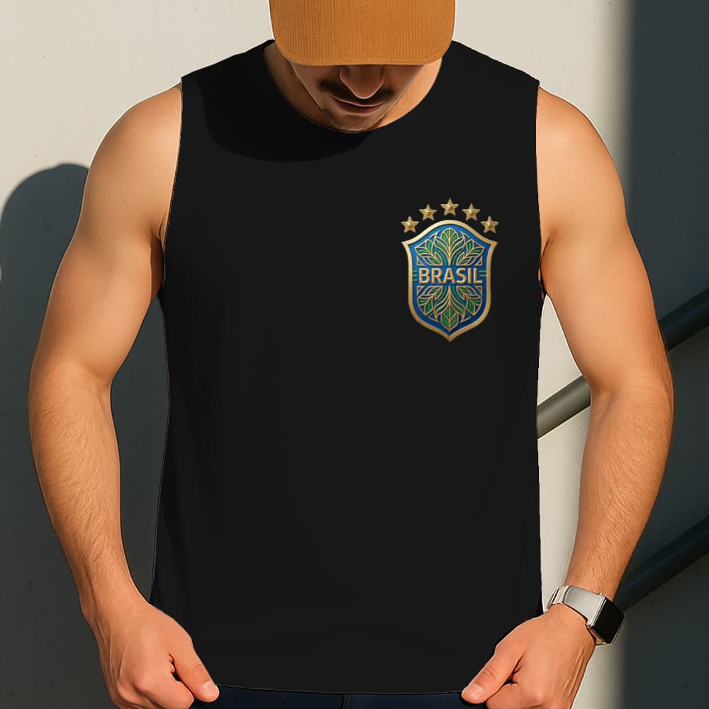 Camiseta Regata Masculina Estampa Brasil Time Logo 100% Algodão Estilo Conforto Diário Tamanho P GG