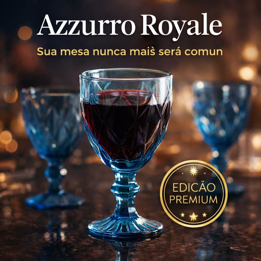 Jogo 6 Taças de Vidro Azul 330ml Azzurro Royale Luxo Elegante Resistente Para Vinho Água Suco