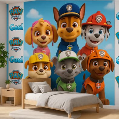 Papel de Parede Patrulha Canina 3D Color  para quarto de menino + Nome  M² parede total