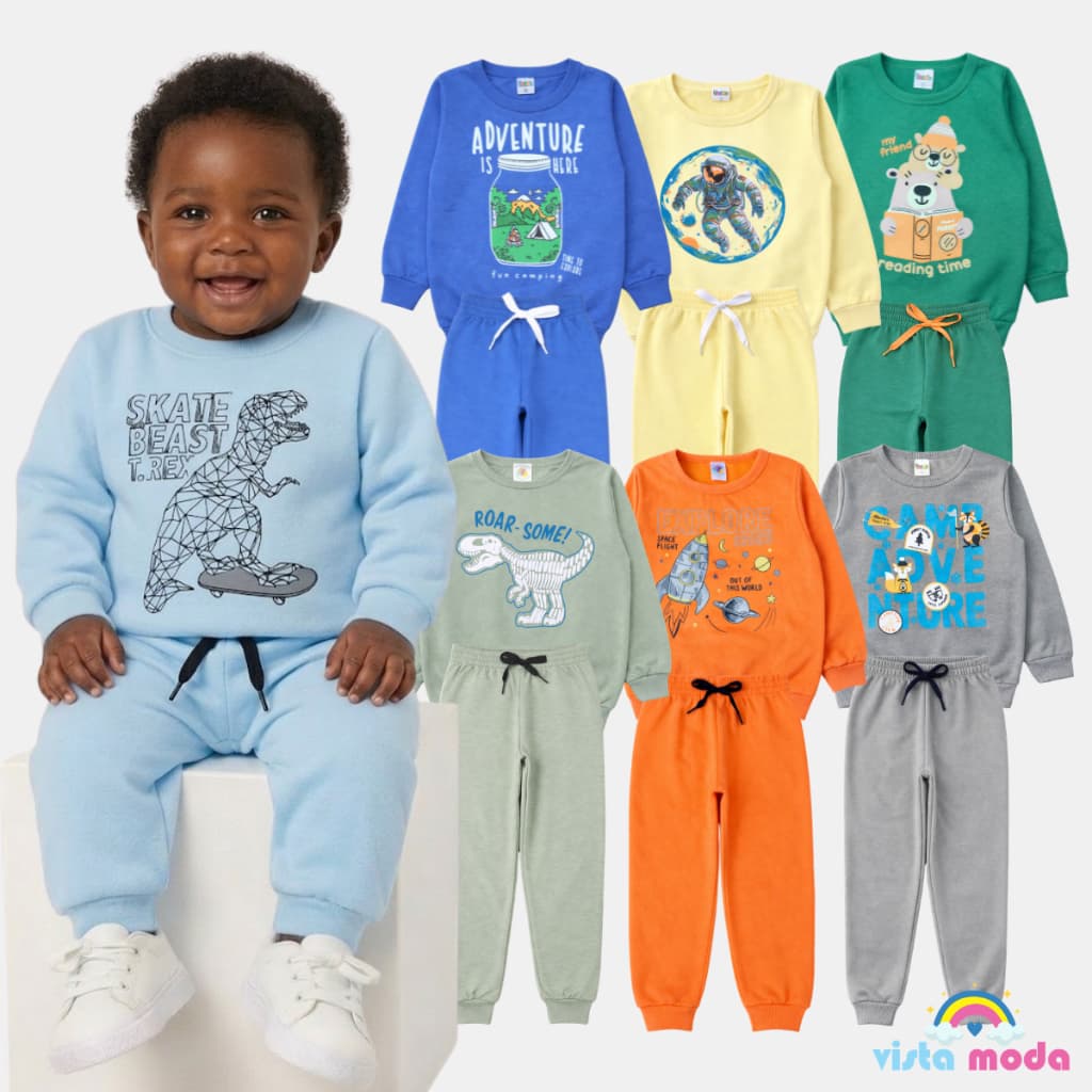 Kit Conjunto Bebê Menino Inverno Infantil Moletom 6 Peças de Frio
