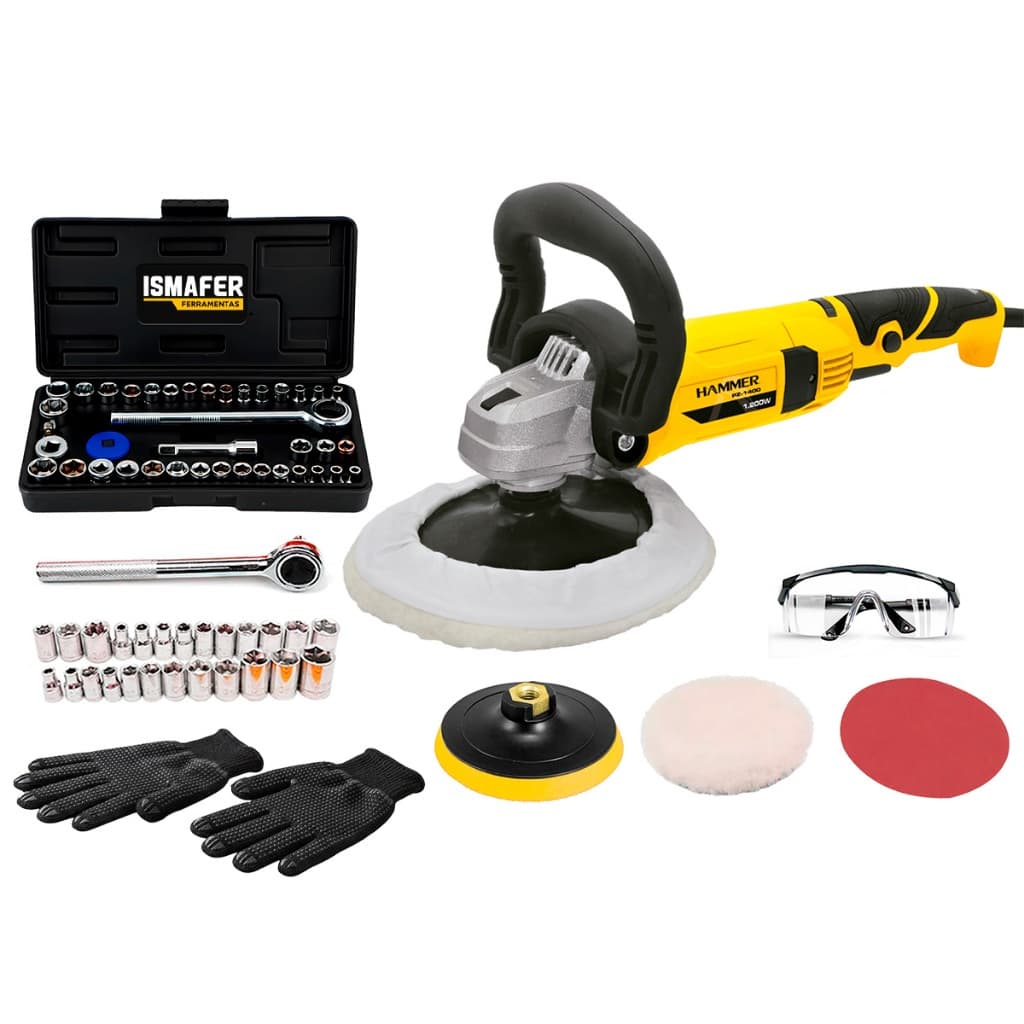 Politriz Angular Automotiva 7 Pol + Kit Acessórios 42 Peças E Acessórios Para Proteção