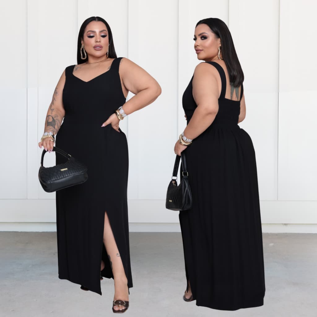 Vestido Longo De Alça Larga Com Lastex Nas Costas Plus Size