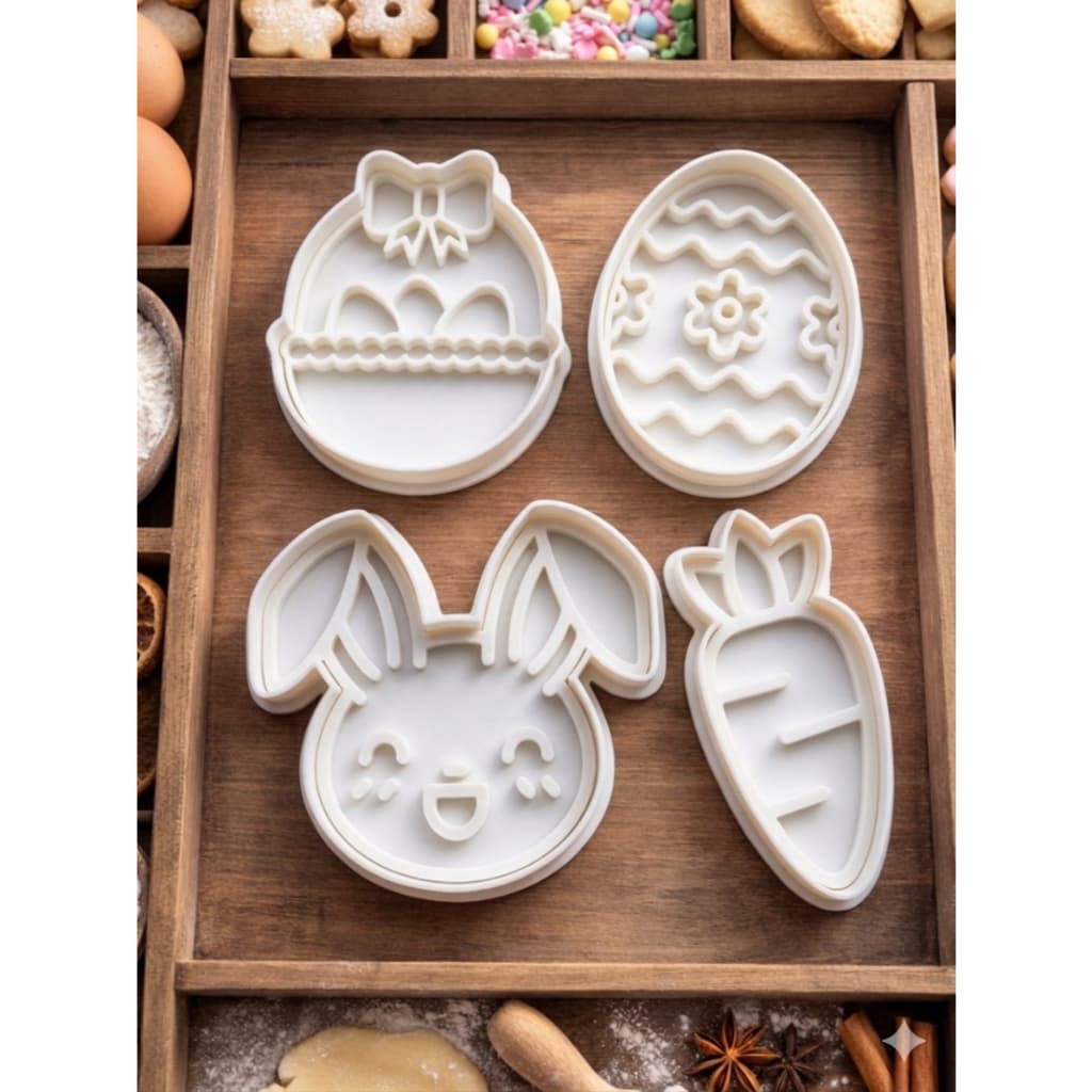 Kit Cortador de Biscoito Páscoa 4 Peças Molde Massinha Infantil Forma Plástico Confeitaria