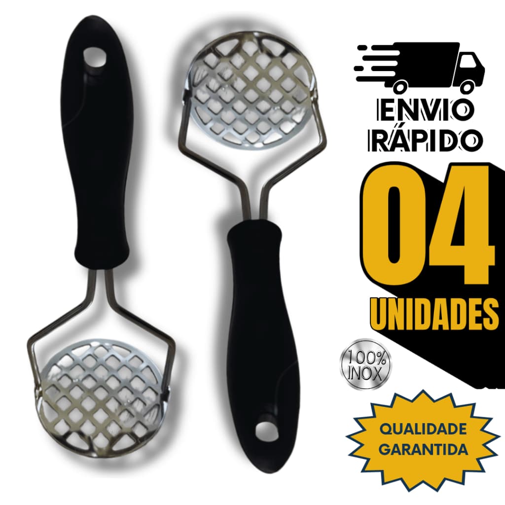 Jogo Amassador Batatas Legumes Feijão Aço Inox Cabo De Plástico 23Cm Multiuso Cozinha Utensílios