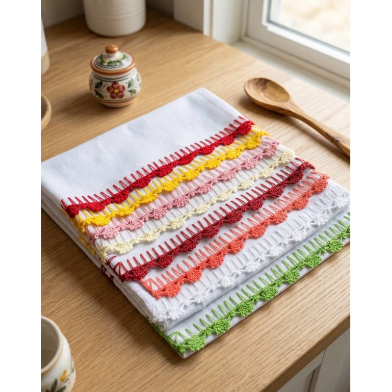 Kit 3 Panos de Prato com Bico de Crochê Simples 45x75cm Envio Imediato