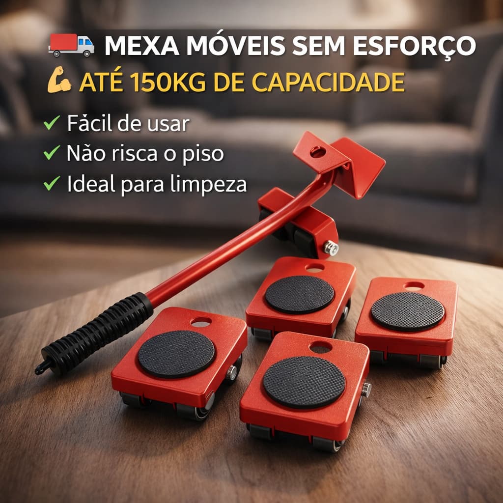 Kit Suporte Rodinhas Movedor Arrasta Móveis Materiais Pesado ideal para mudanças e limpeza