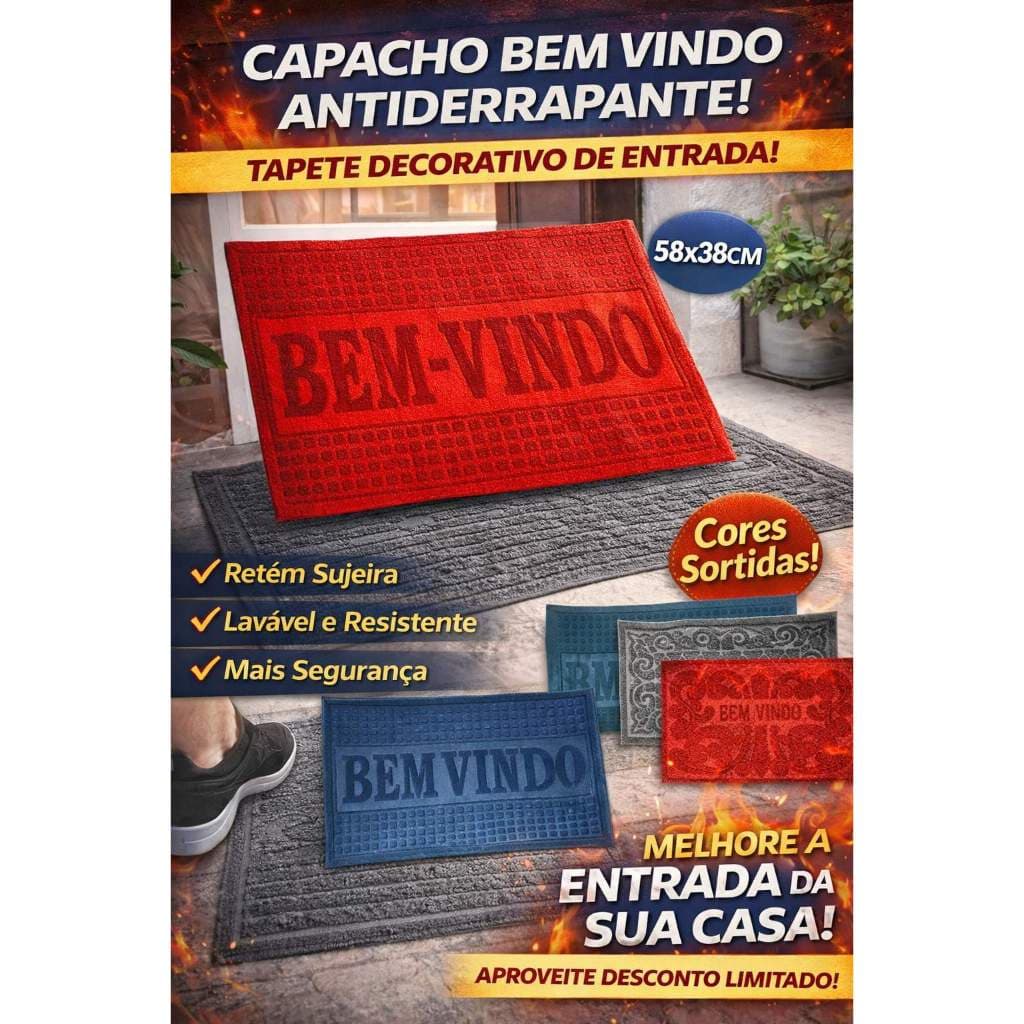 Tapete Capacho Bem Vindo Antiderrapante – Tapete de Entrada Porta Casa Lavável