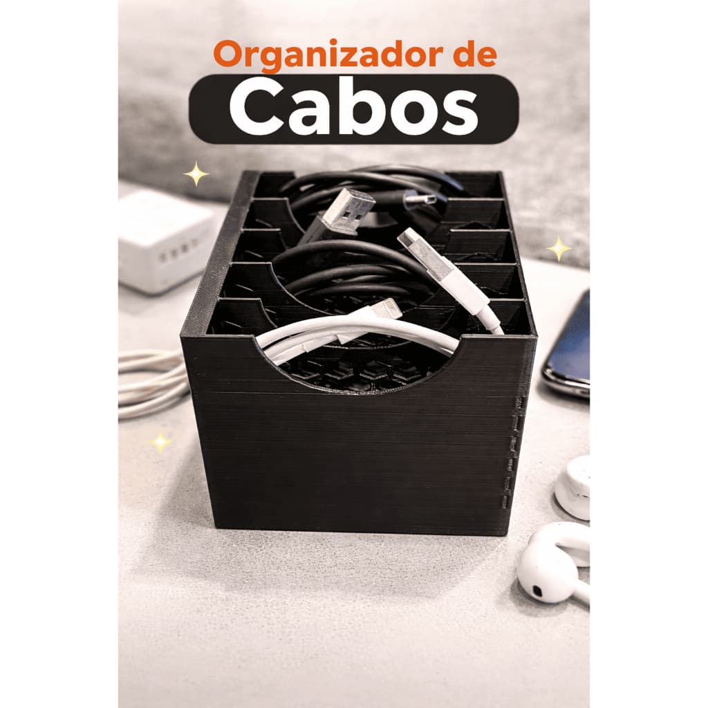 Organizador Compacto Para Cabos - 5 Espaços Para Cabo - 3D