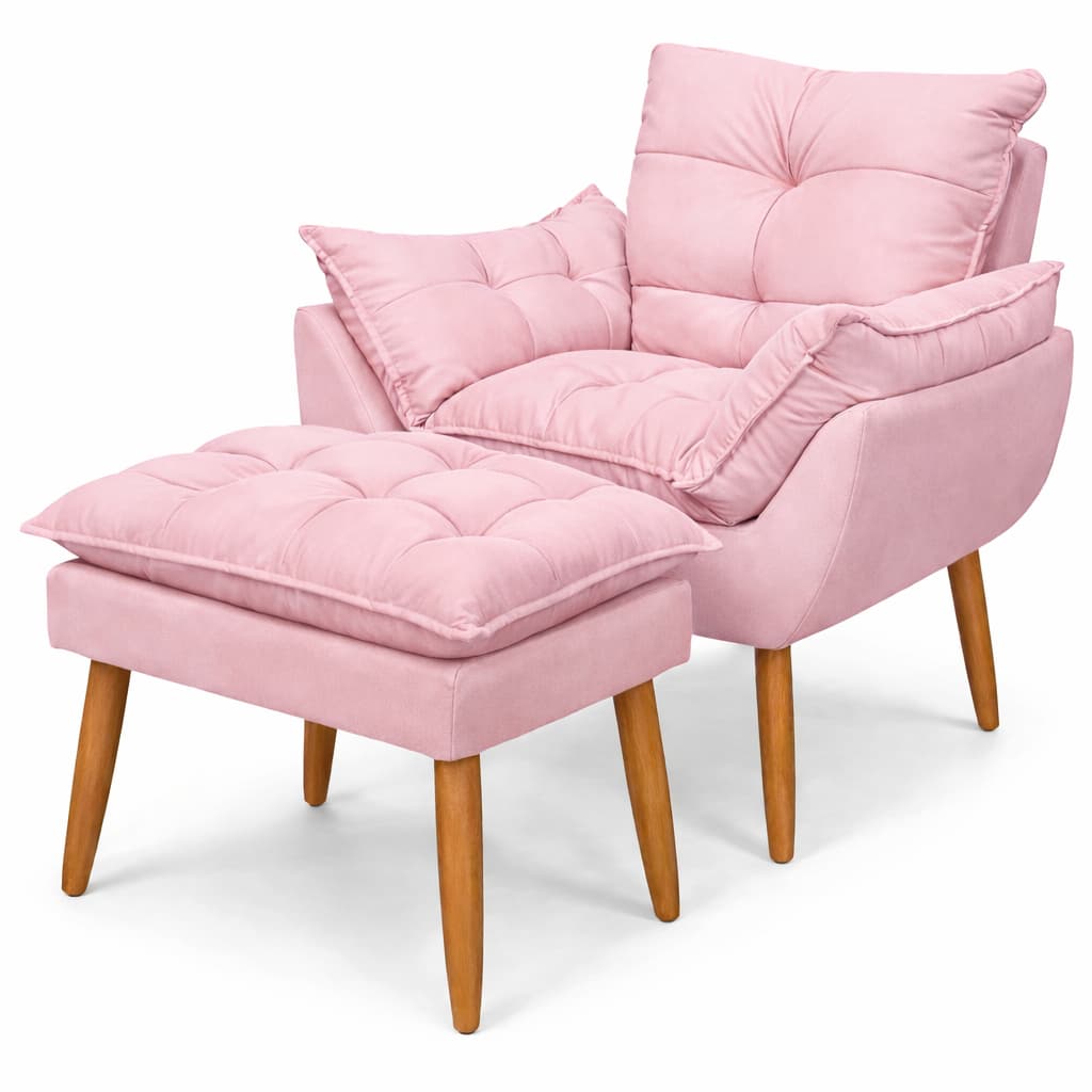 Poltrona Kit Puff Rosa Quarto de Bebê Amamentação Sala Rack Smart Tv Espelho Decoração